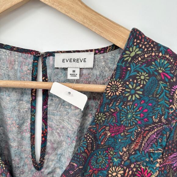 EVEREVE NWT Ember V Neck Multicolor Print Cotton Blend Tie Waist Jumpsuit  // M - Picture 9 of 16